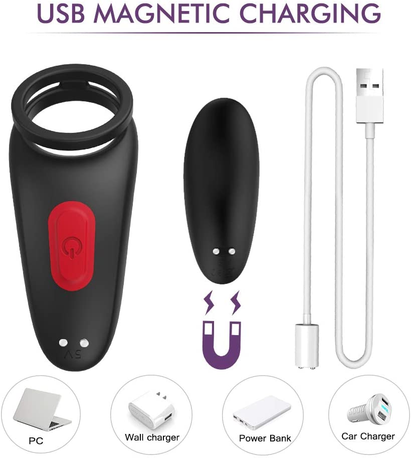 Remote Control Silicone Vibrating Penis Ring with Double Ring 9 Speeds