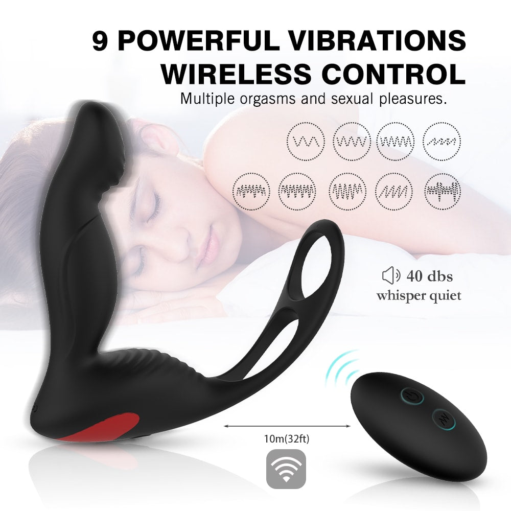 Prostate Massager Vibrator With Penis Ring and Ball Loop 9 Vibrations