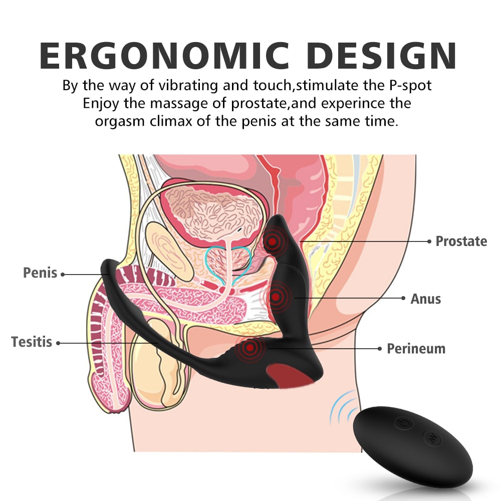 Prostate Massager Vibrator With Penis Ring and Ball Loop 9 Vibrations