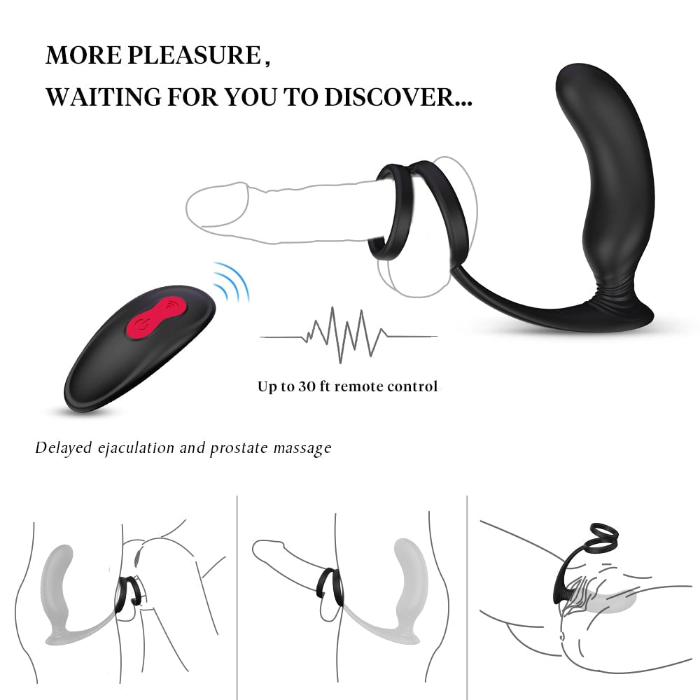 9 Modes Prostate Massager Vibrator with Penis Ring P-Spot Anal Plug