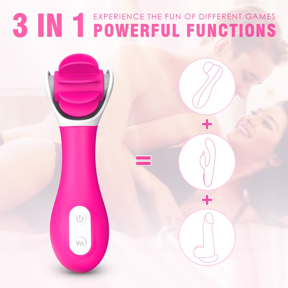 3 IN 1 Functions 360° Rotating Tongue Licking Clitoral Vibrator G Spot