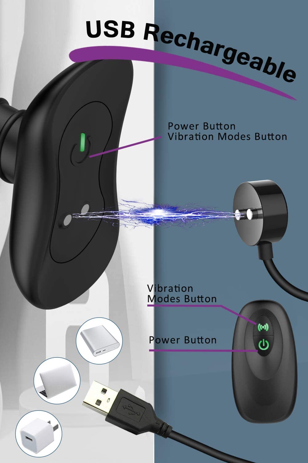 6 Modes Vibrating Anal Butt Plug with Spiral Pattern Flexible Neck