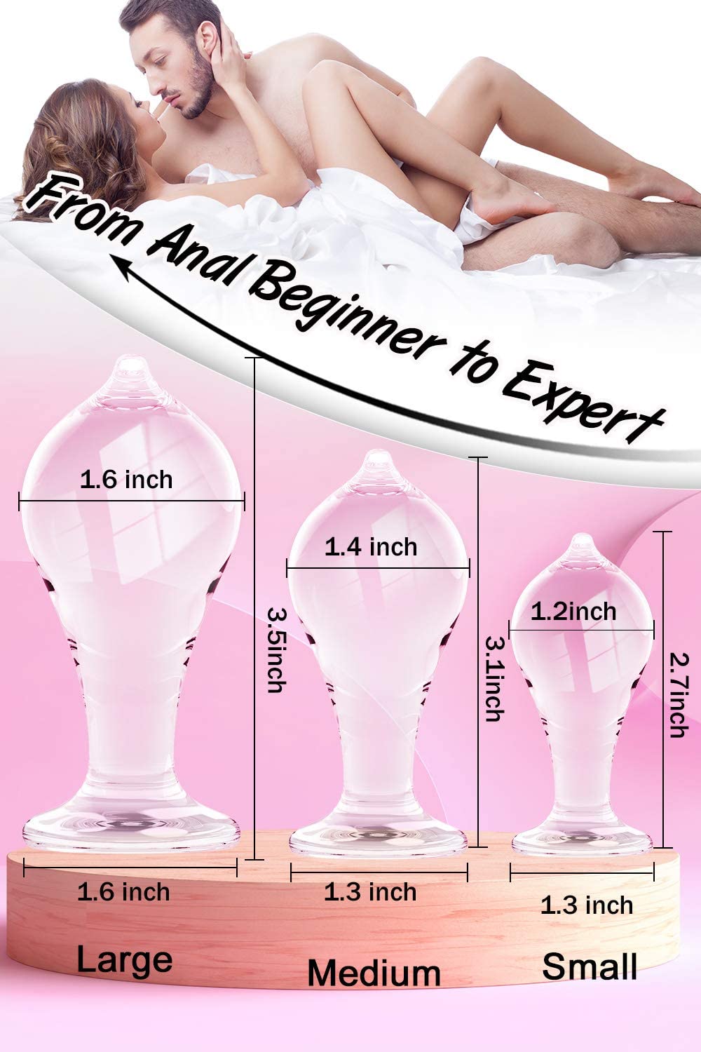 3 Sizes Transparent Crystal Round Tip Anal Plugs Kit Massage Bum Plug