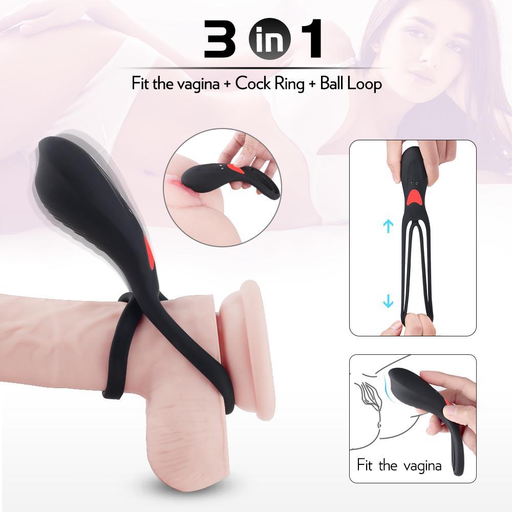 3 in 1 Rechargeable Ball Loop Vibrating Dual Cock Ring 9 Patterns