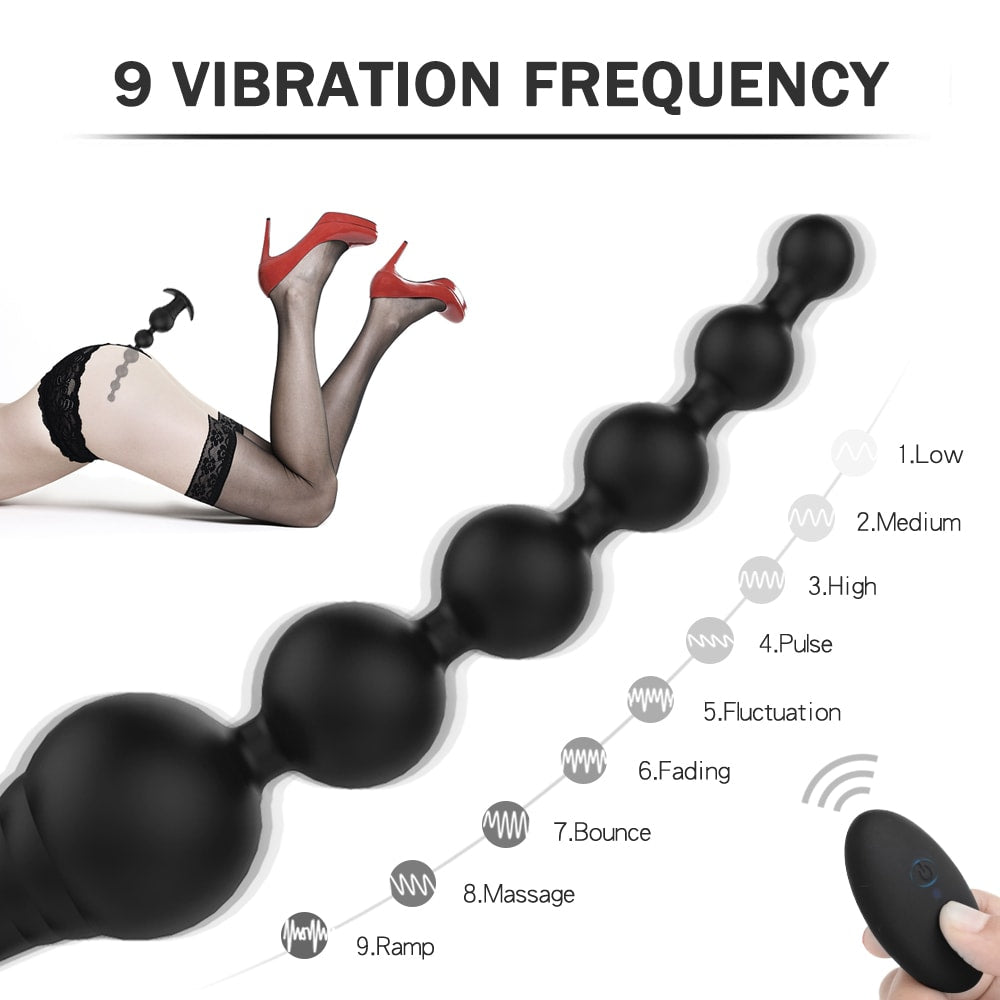 9 Speeds Remote Control Anal Beads Plug Massager with Removable Bullet