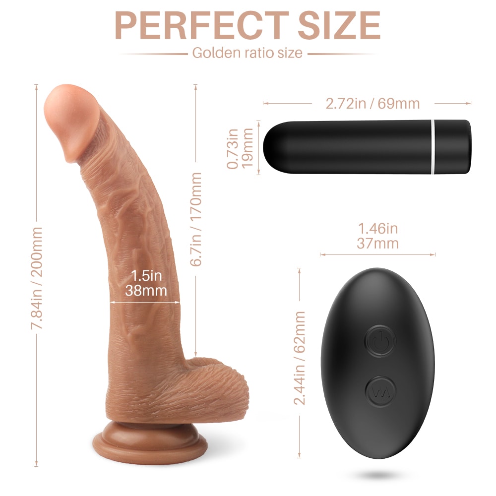 Remote Control 7.84 Inch Realistic Vibrating Dildo With Bullet 9 Modes