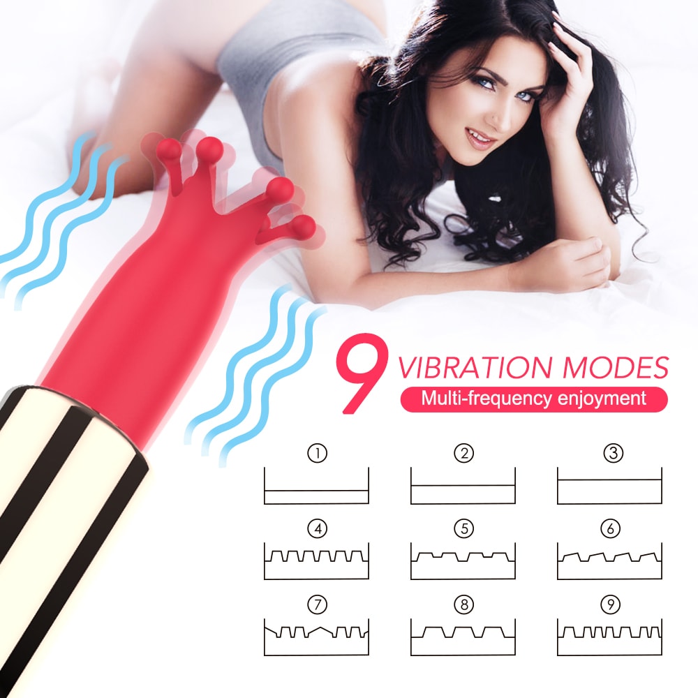 9 Modes Bullet Vibrator Discreet Lipstick with 3 Shape Silicone Heads